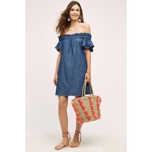 Anthropologie Chambray Off-Shoulder Dress